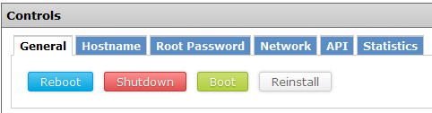 VPS control panel reboot controls