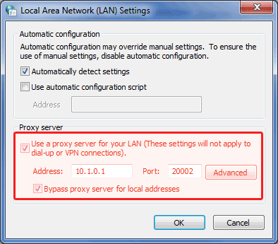 LAN proxy settings