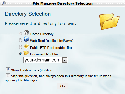 cPanel file manager directory selection