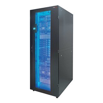 Rack with blue server lights